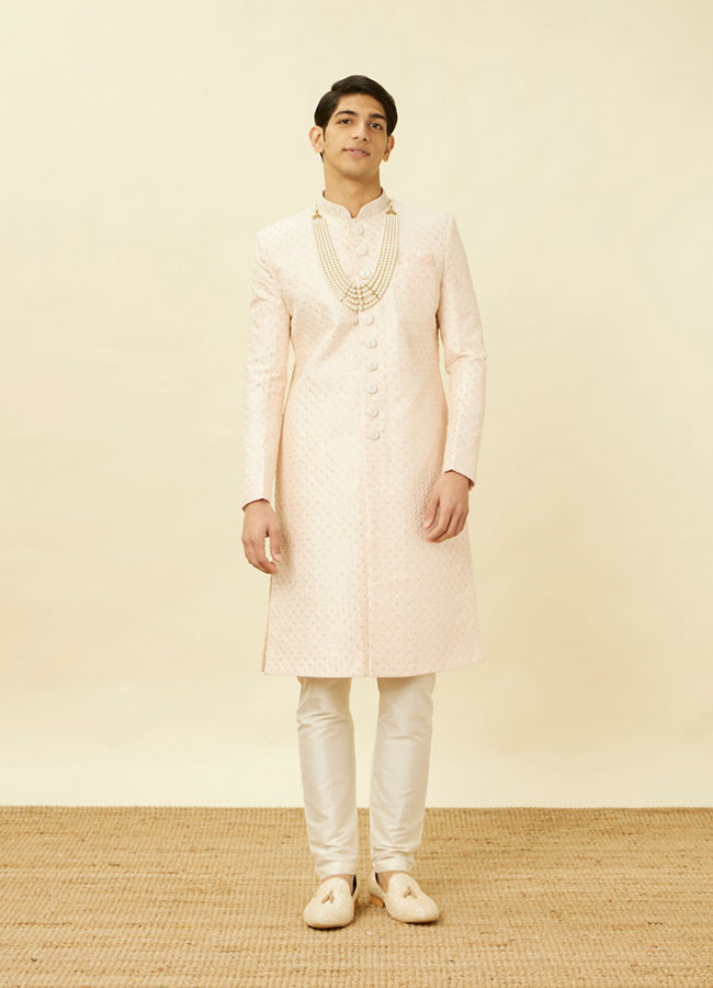 Rosewater Pink Ogee Patterned Sequined Sherwani Set image number 2